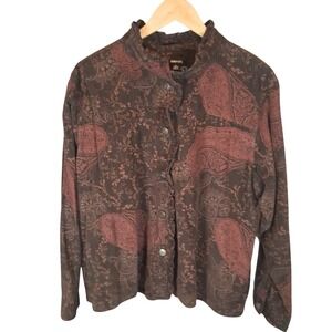 Krazy Kat Shirt Jacket XL  Dark Floral Brown Corduroy Cottagecore‎ Western Boho